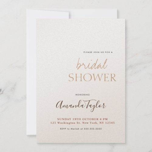 Chic Champagne Color Minimalist Bridal Shower Invitation