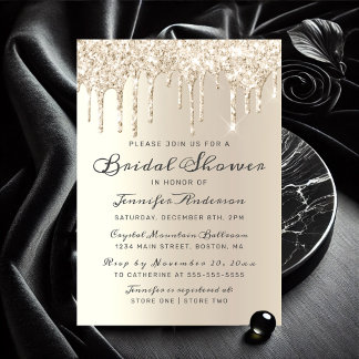 Chic Champagne Dripping Glitter Bridal Shower Invitation