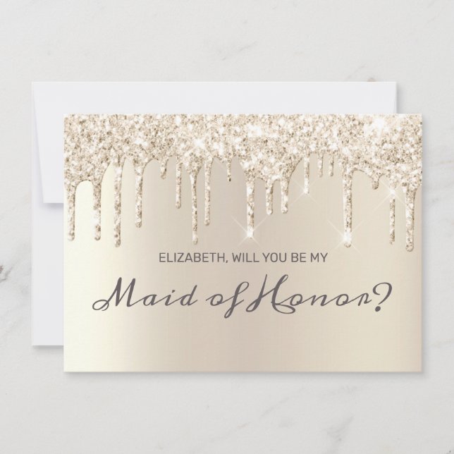 Chic Champagne Dripping Glitter Maid of Honor Invitation (Front)