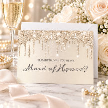 Chic Champagne Dripping Glitter Maid of Honor