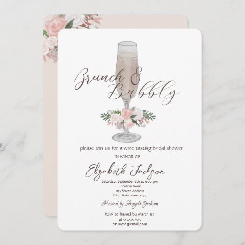 Chic Champagne GlassRoses Brunch  Bubbly Invitation