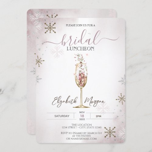 Chic Champagne Glass Snowflakes Bridal Luncheon   Invitation