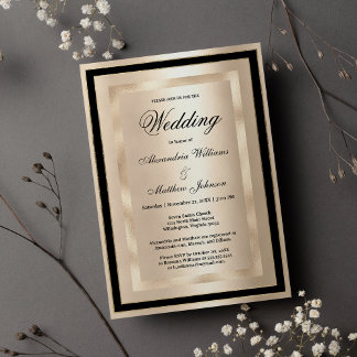 Chic Champagne Gold Black Glamour Luxury Wedding Invitation