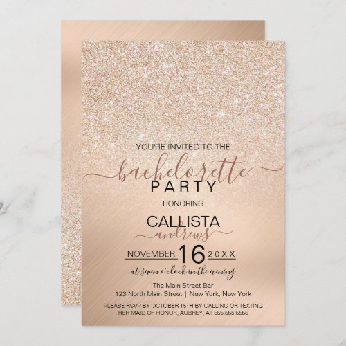 Chic Champagne Gold Glitter Metallic Bachelorette Invitation