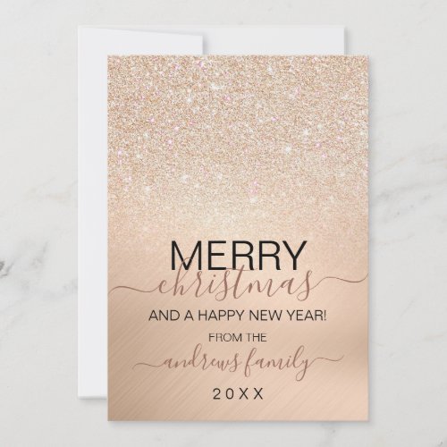 Chic Champagne Gold Glitter Metallic Christmas Holiday Card