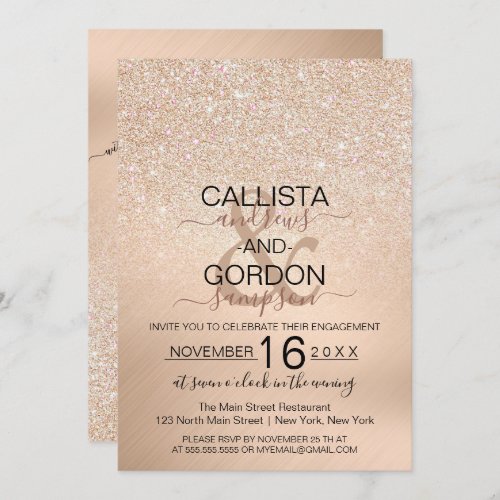 Chic Champagne Gold Glitter Metallic Engagement Invitation