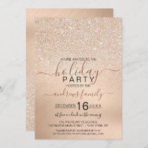 Chic Champagne Gold Glitter Metallic Holiday Invitation