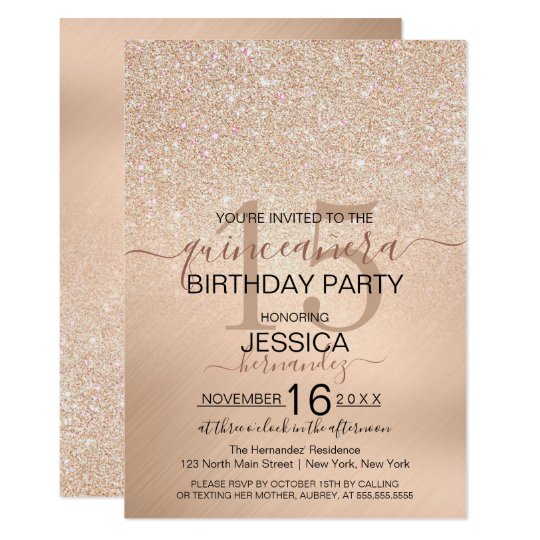 Chic Champagne Gold Glitter Metallic Quinceañera Invitation | Zazzle.com