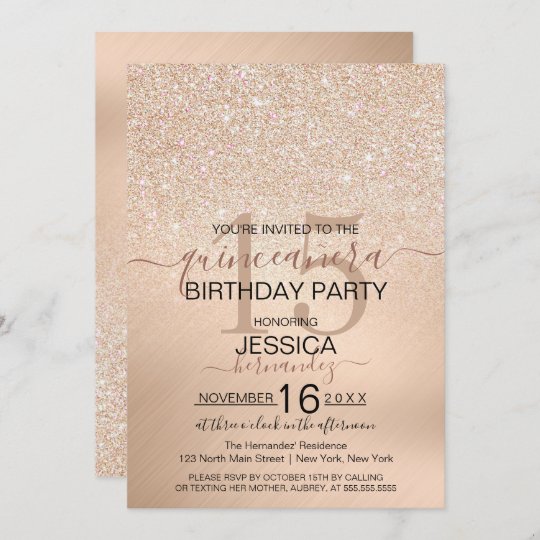 Chic Champagne Gold Glitter Metallic Quinceañera Invitation | Zazzle.com