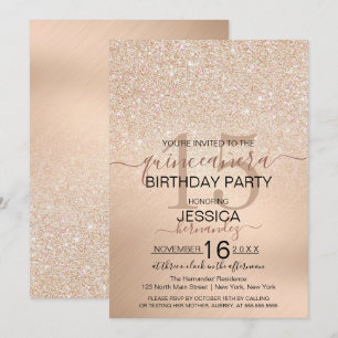 Chic Champagne Gold Glitter Metallic Quinceañera Invitation