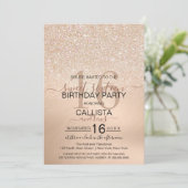 Chic Champagne Gold Glitter Metallic Sweet 16 Invitation (Standing Front)