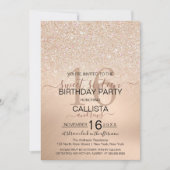 Chic Champagne Gold Glitter Metallic Sweet 16 Invitation (Front)