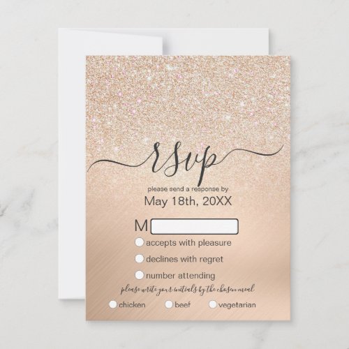 Chic Champagne Gold Glitter Metallic Wedding RSVP Card