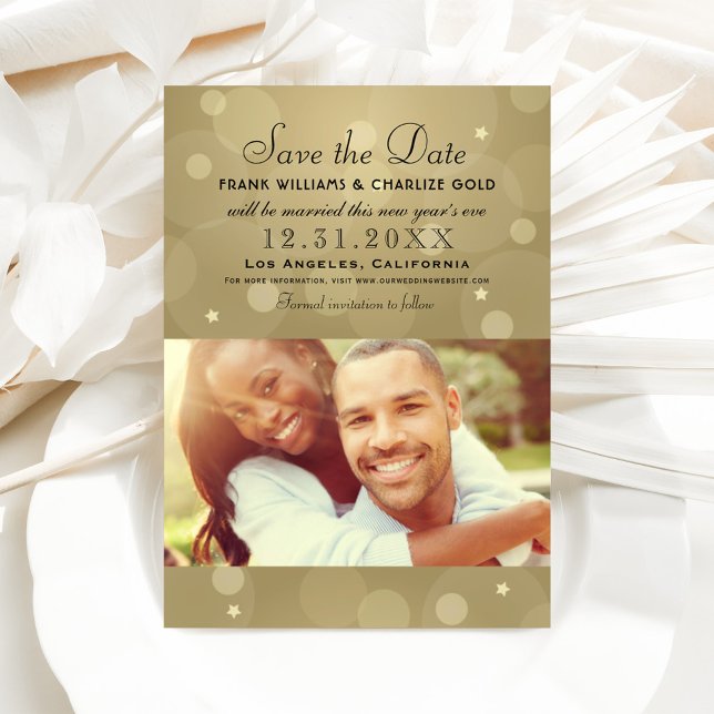 Chic Champagne Gold Photo Bubble Wedding Save The Date (Creator Uploaded)