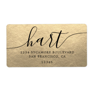 Chic Champagne Gold Script Family Return Address Label