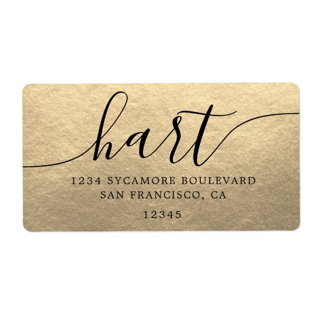 Chic Champagne Gold Script Family Return Address Label (Front)