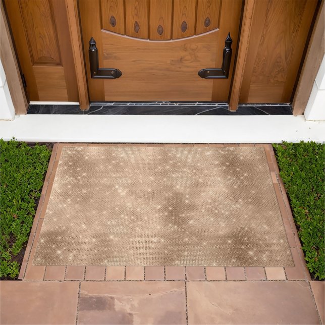 Chic Champagne Gold Sparkle Glitz Christmas Doormat (Outdoor)