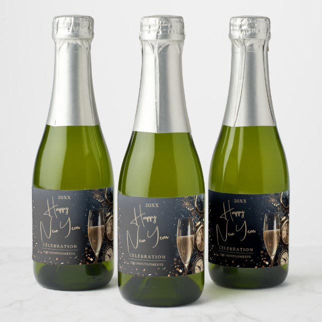 Chic Champagne Happy New Year Mini Sparkling Wine Label (Bottles)