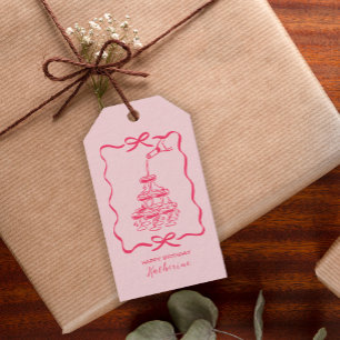 Chic Champagne Tower Pink Scribbles Birthday Party Gift Tags