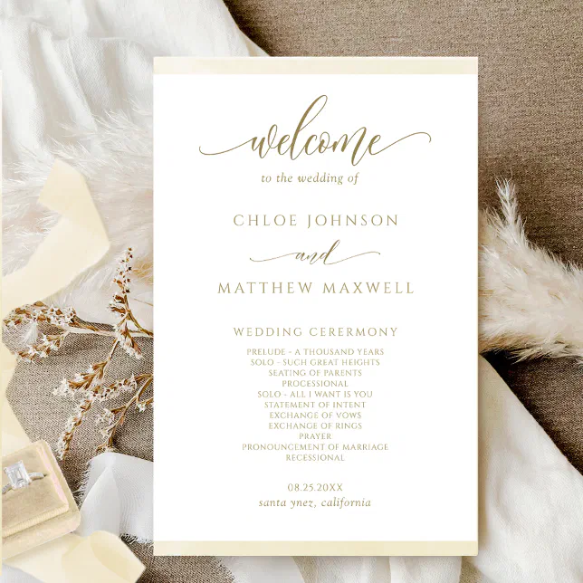 Chic Champagne Watercolor Frame Wedding Program | Zazzle