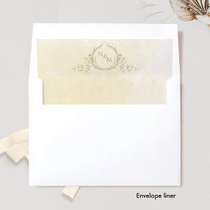 Chic Champagne Watercolor, White Monogram Wedding Envelope Liner