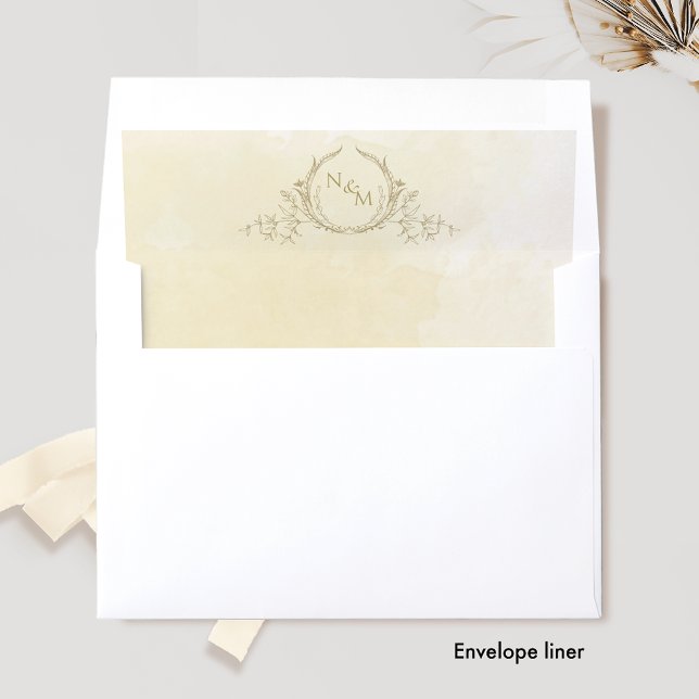 Chic Champagne Watercolor, White Monogram Wedding Envelope Liner (Creator Uploaded)