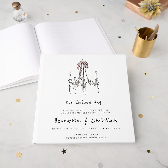 Chic Chandelier Script Wedding Guest Book (Front Open)