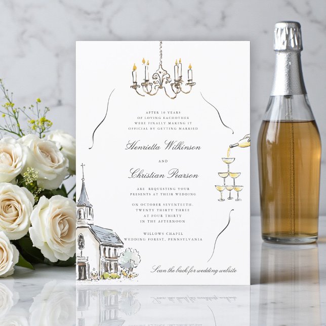 Chic Chapel Sketch Wedding website QR Invitation (Creator Uploaded)