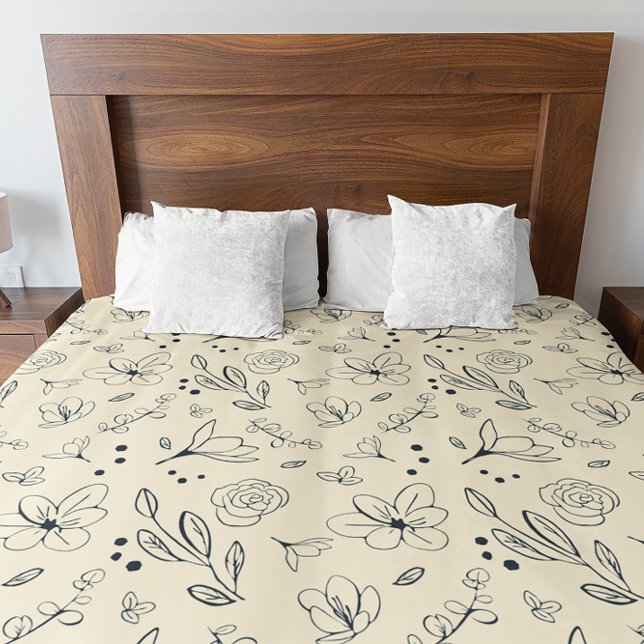 Chic Charcoal Cream Minimalist Floral Duvet Cover (Charcoal and cream minimalist floral pattern by Lorena Depante of LD Design loft)