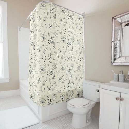 Chic Charcoal Cream Minimalist Floral Shower Curtain