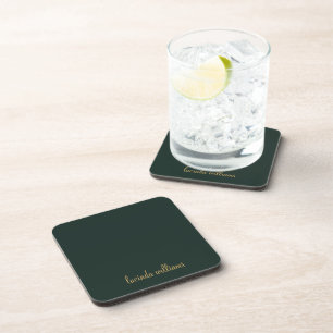 Chic Charcoal & Elegant Gold Script Monogram Beverage Coaster