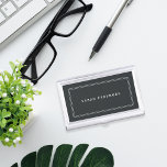 Chic Charcoal | Personalized Business Card Holder<br><div class="desc">Chic business card holder features your name in classic white lettering,  framed by a thin white geometric border on a soft off-black charcoal background. Matching business cards and accessories also available.</div>