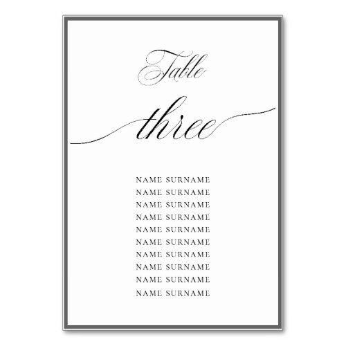 Chic Charl B Charcoal Frame Wedd Table Number 3