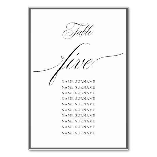 Chic Charl B Charcoal Frame Wedd Table Number 5