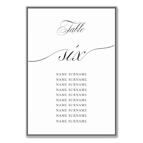 Chic Charl B Charcoal Frame Wedd Table Number 6