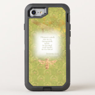 Chic Chartreuse Green Gold Bee Wreath Matrix Bible OtterBox Defender iPhone SE/8/7 Case