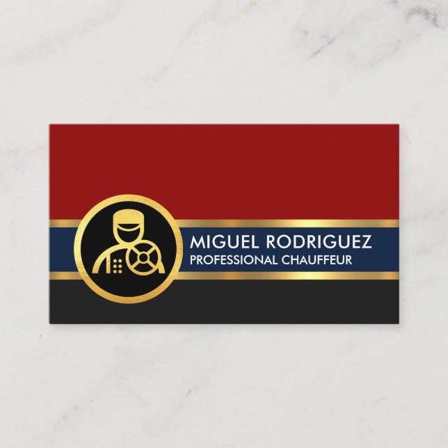 Chic Chauffeur Driving Gold Lines Business Card (Front)