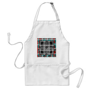 Chic Checkered Black, White & Red Graphics Art Des Adult Apron