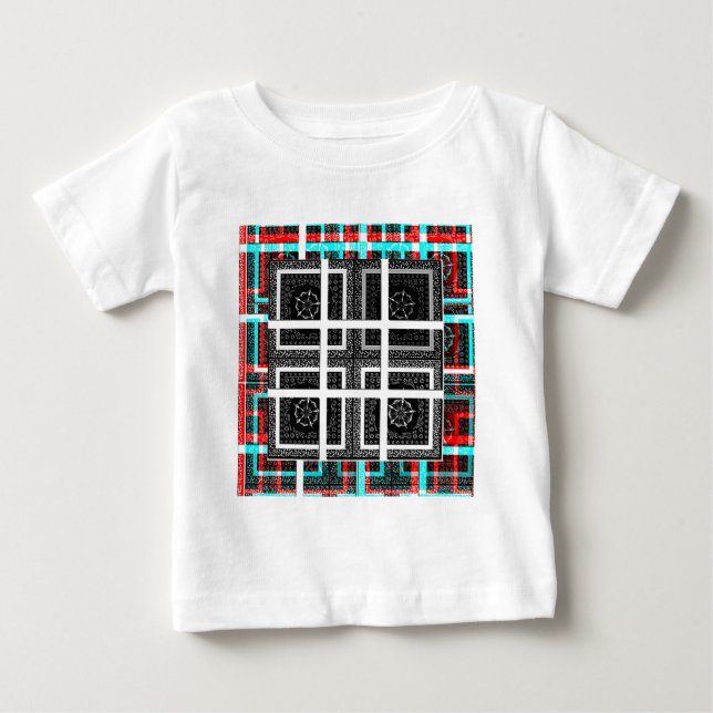 Chic Checkered Black, White & Red Graphics Art Des Baby T-Shirt (Front)