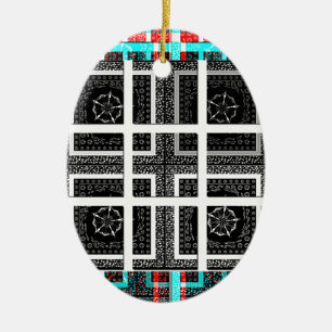 Chic Checkered Black, White & Red Graphics Art Des Ceramic Ornament