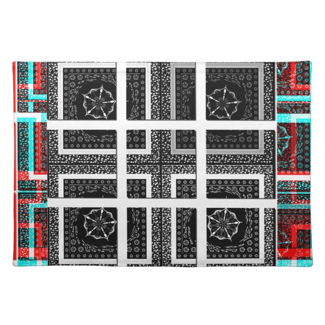 Chic Checkered Black, White & Red Graphics Art Des Cloth Placemat (Front)