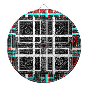 Chic Checkered Black, White & Red Graphics Art Des Dartboard