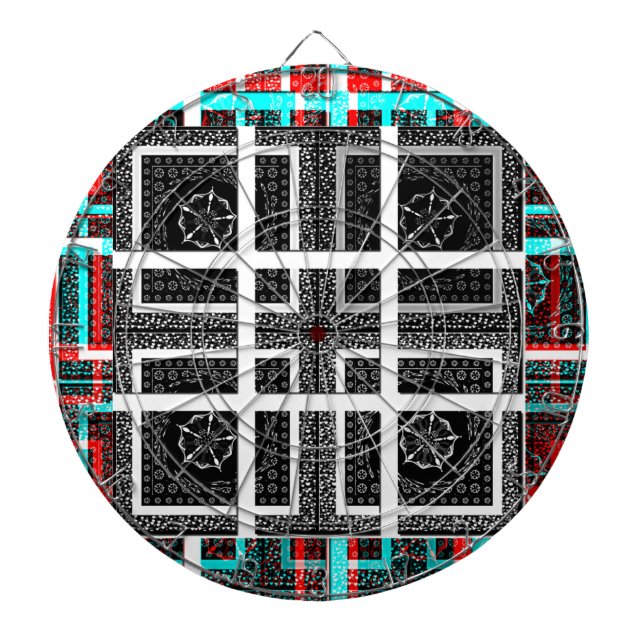 Chic Checkered Black, White & Red Graphics Art Des Dartboard (Front)
