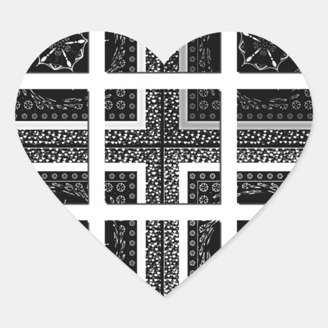 Chic Checkered Black, White & Red Graphics Art Des Heart Sticker (Front)