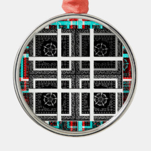 Chic Checkered Black, White & Red Graphics Art Des Metal Ornament