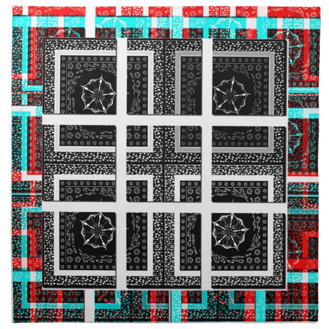 Chic Checkered Black, White & Red Graphics Art Des Napkin (Front)