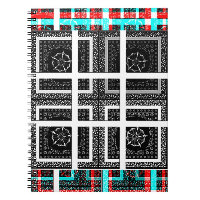Chic Checkered Black, White & Red Graphics Art Des Notebook (Front)