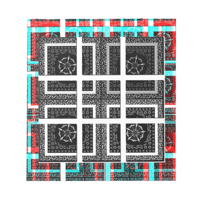 Chic Checkered Black, White & Red Graphics Art Des Notepad (Front)