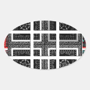 Chic Checkered Black, White & Red Graphics Art Des Oval Sticker