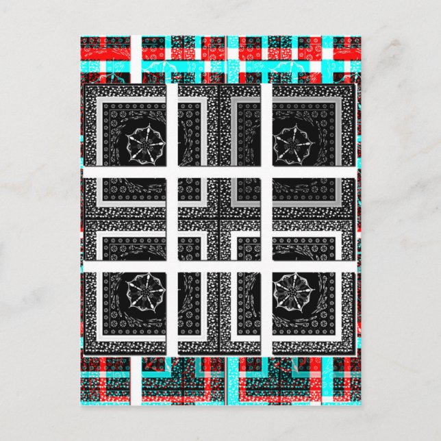 Chic Checkered Black, White & Red Graphics Art Des Postcard (Front)